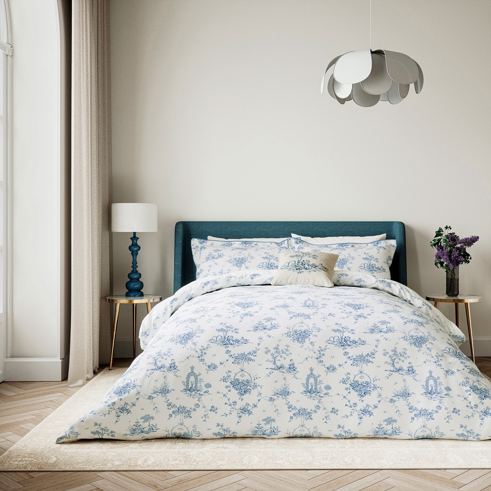 Garden Of Love Floral Cotton Bedding by V&A in Blue